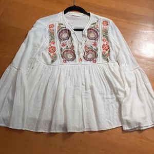 Zara floral embroidered white tunic